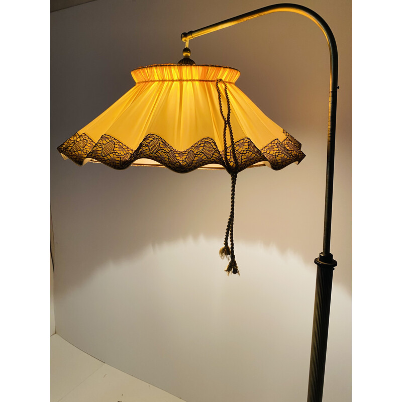 Vintage floor lamp in brass and fabric, Italy 1940s