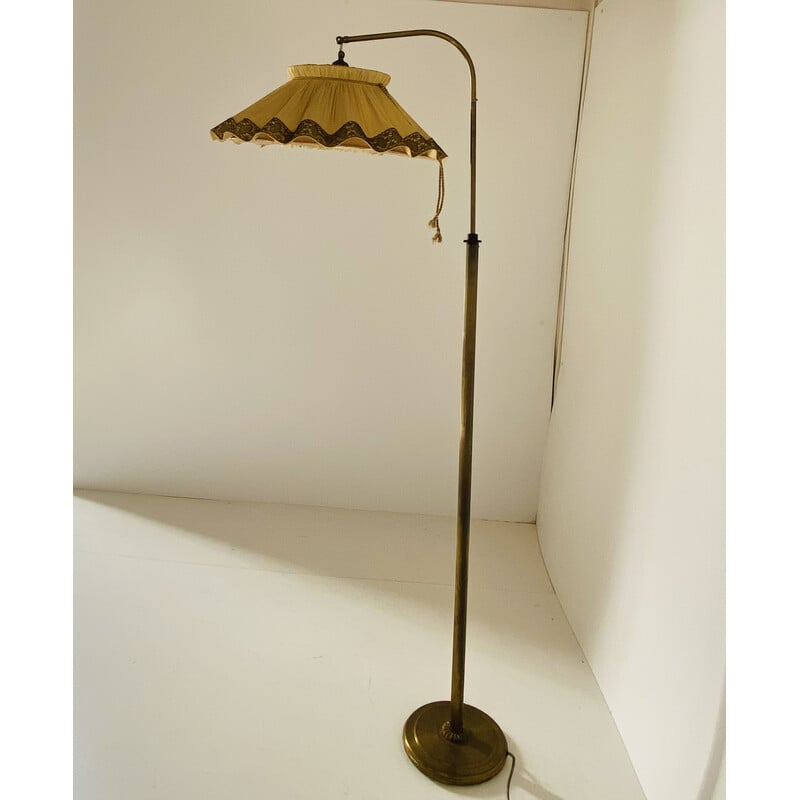 Lampadaire vintage en laiton et tissu, Italie 1940