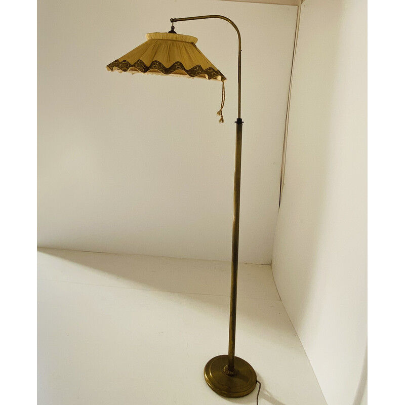 Vintage vloerlamp in messing en stof, Italië 1940