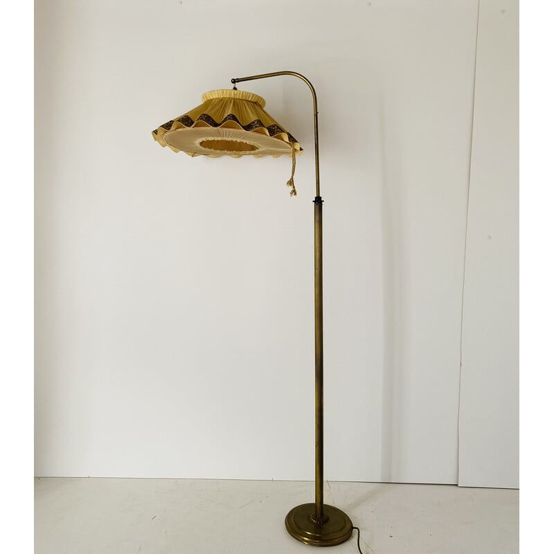 Lampadaire vintage en laiton et tissu, Italie 1940