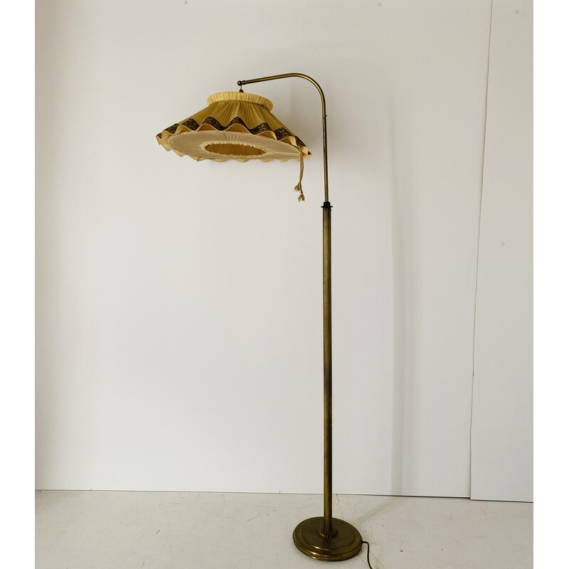 Lámpara de pie vintage de latón y tela, Italia años 40