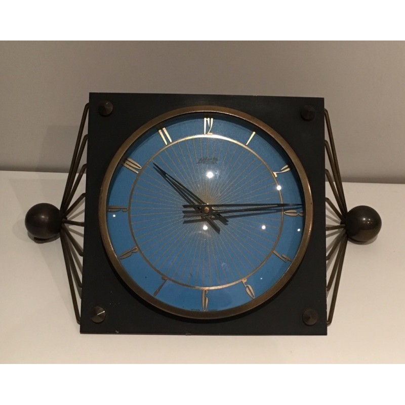Vintage-Uhr aus lackiertem Metall, Glas und Messing, 1950