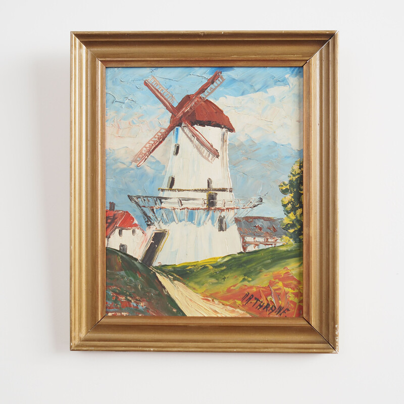 Scandinavian vintage painting "The colorful windmill" by Aage Verner Thrane