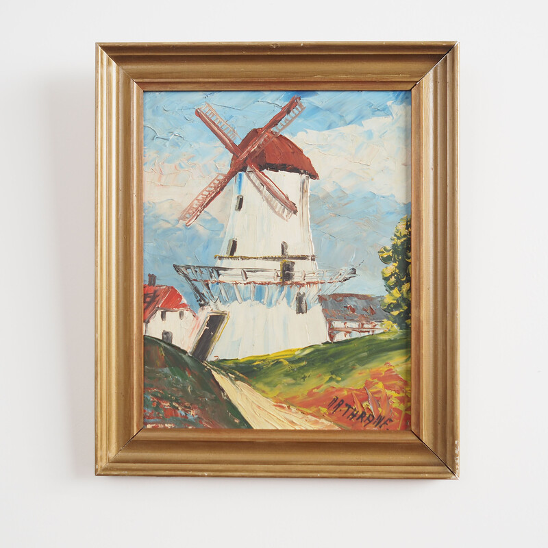 Skandinavisches Vintage-Gemälde "Die bunte Windmühle" von Aage Verner Thrane