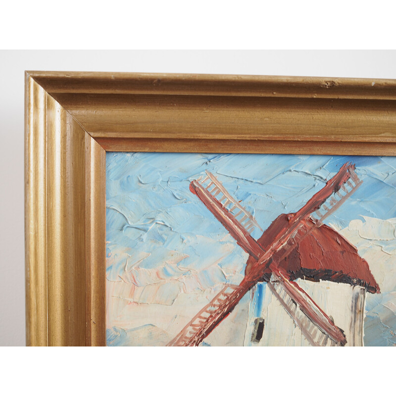 Scandinavian vintage painting "The colorful windmill" by Aage Verner Thrane