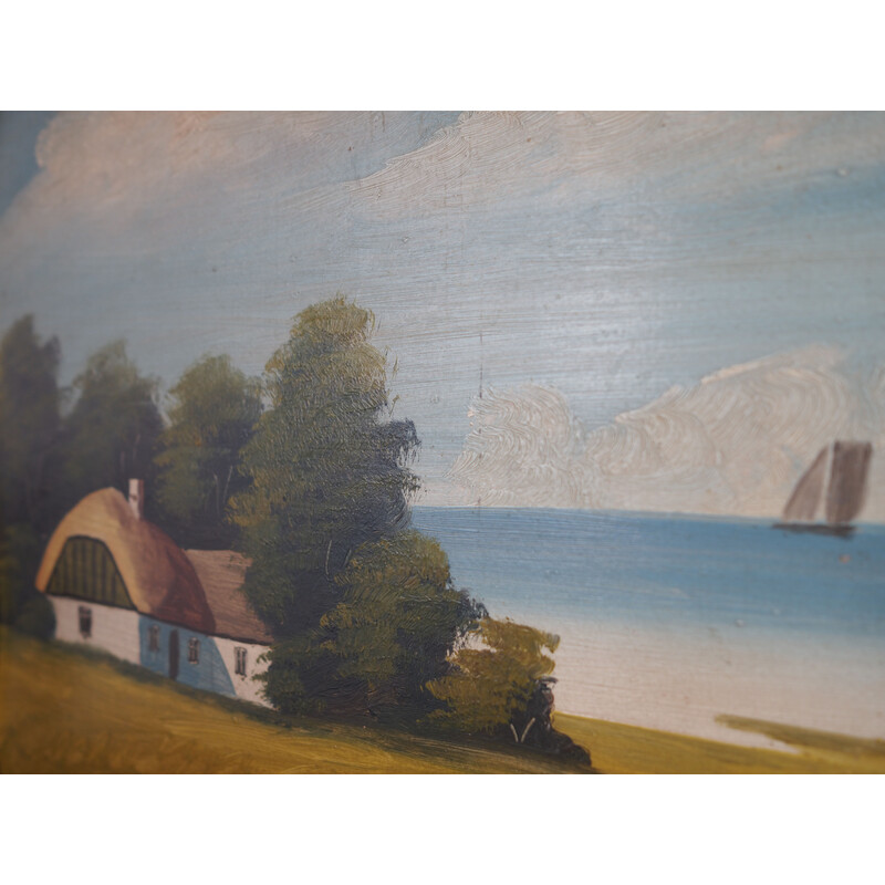 Scandinavian vintage painting "The Hut by the Sea", 1970s