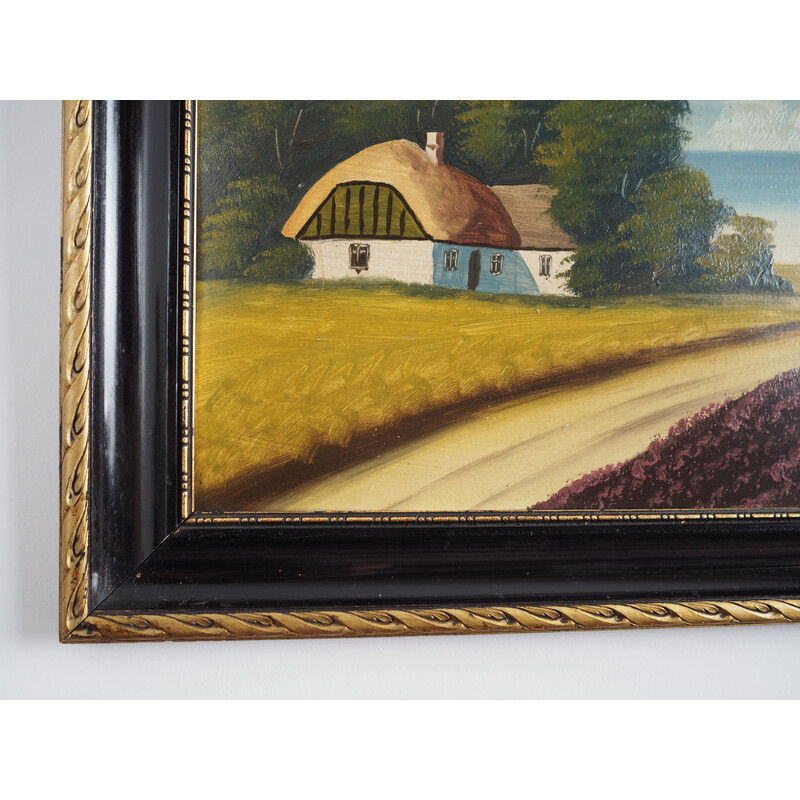 Scandinavian vintage painting "The Hut by the Sea", 1970s