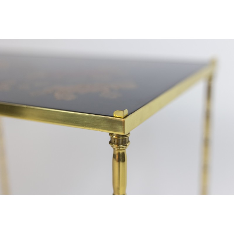 Vintage nesting tables in black lacquer and golden brass, France 1970s