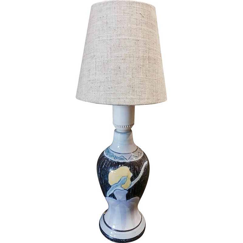 Skandinavische Vintage-Lampe aus Keramik, Emaille und Leinen, 1960