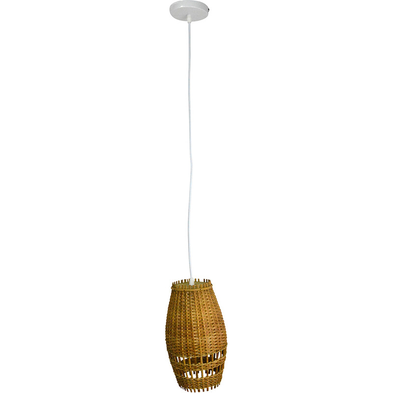 Vintage wicker and plastic pendant lamp, Denmark 1960s