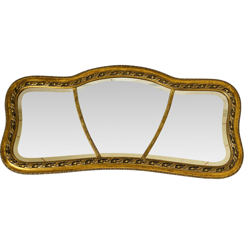 Specchio rettangolare vintage in foglia d'oro con cornice in legno
