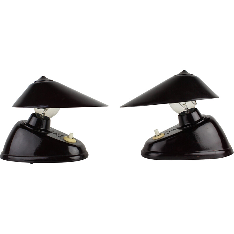 Coppia di lampade da tavolo vintage in bachelite nera, Cecoslovacchia 1960