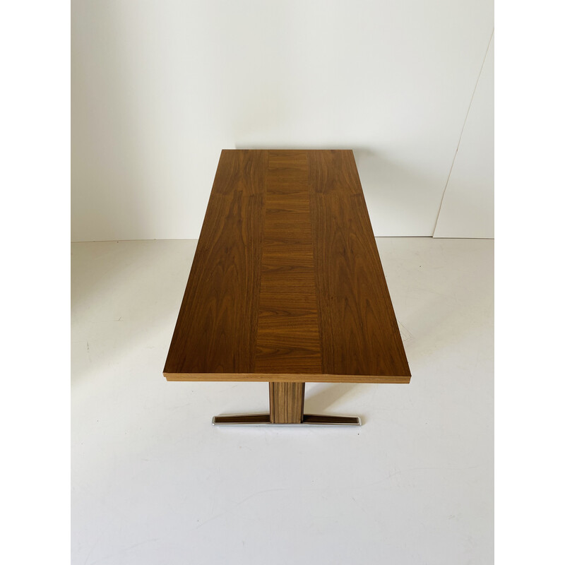 Tavolino vintage allungabile in legno impiallacciato e cromo, Italia anni '70