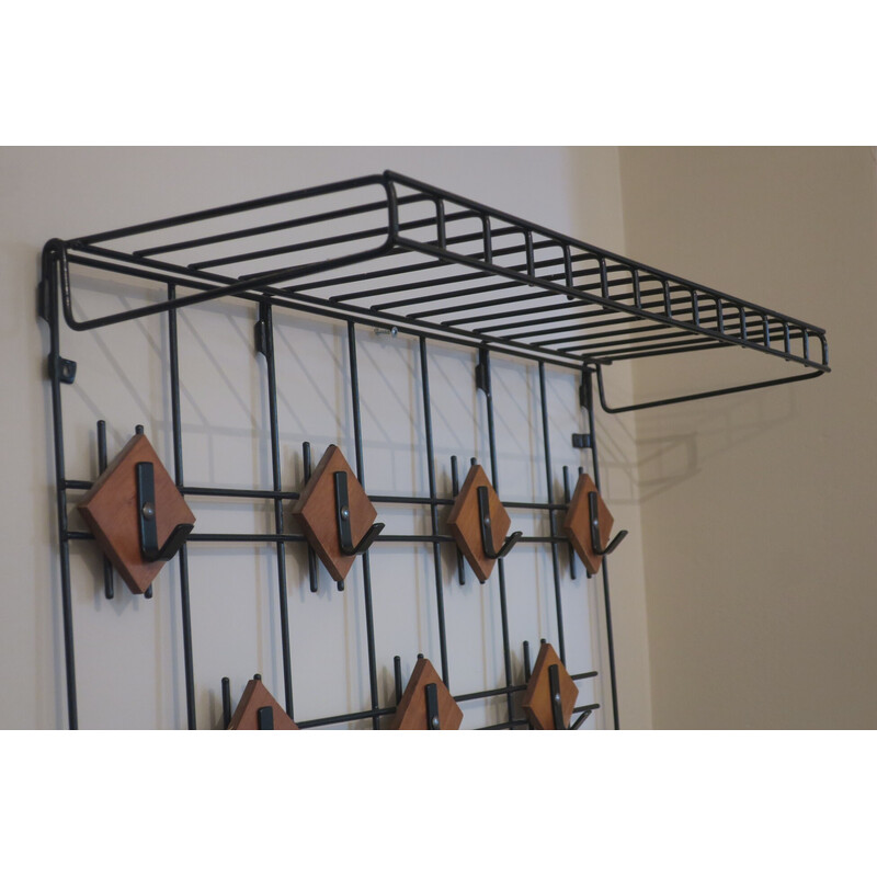 Vintage coat rack with hat rack in teak and black metal, Denmark 1960s