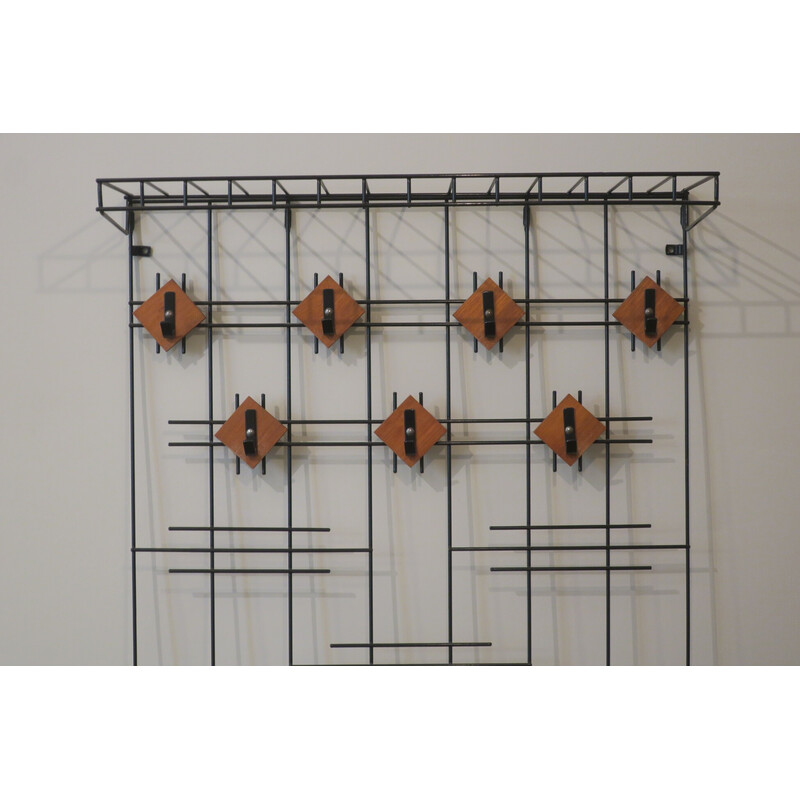 Vintage coat rack with hat rack in teak and black metal, Denmark 1960s