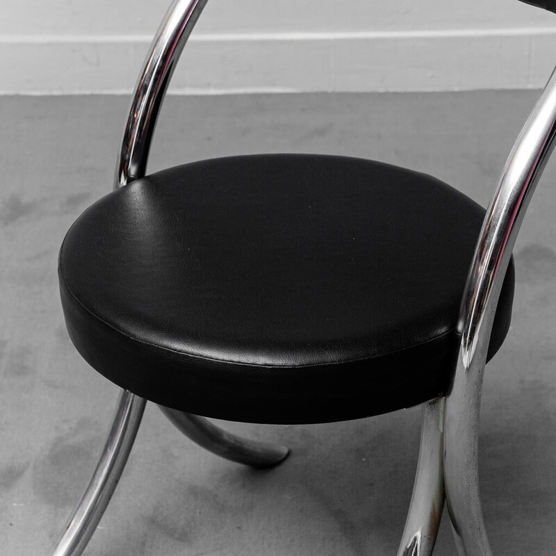 Ensemble de 6 chaises vintage en métal chromé et faux cuir noir, 1970