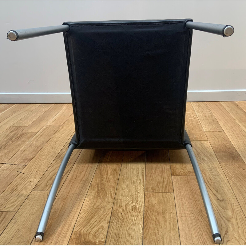 Jason Litte 1700 vintage stoel in verchroomd aluminium en zwart leer voor Walter Knoll