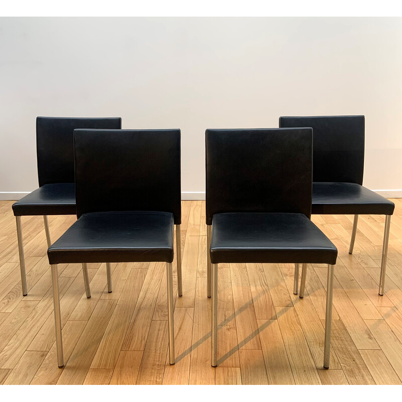 Cadeira Jason Litte 1700 vintage em alumínio cromado e couro preto para Walter Knoll