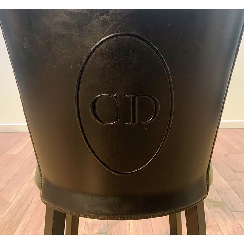 Cadeira Tonon vintage em madeira e couro por Christian Dior