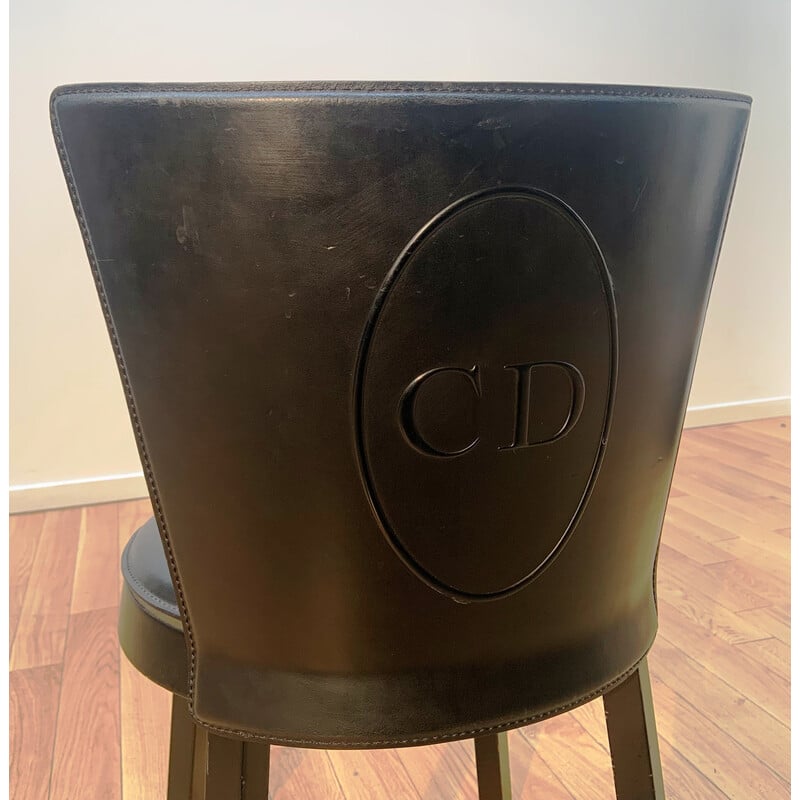 Chaise vintage Tonon en bois et cuir par Christian Dior