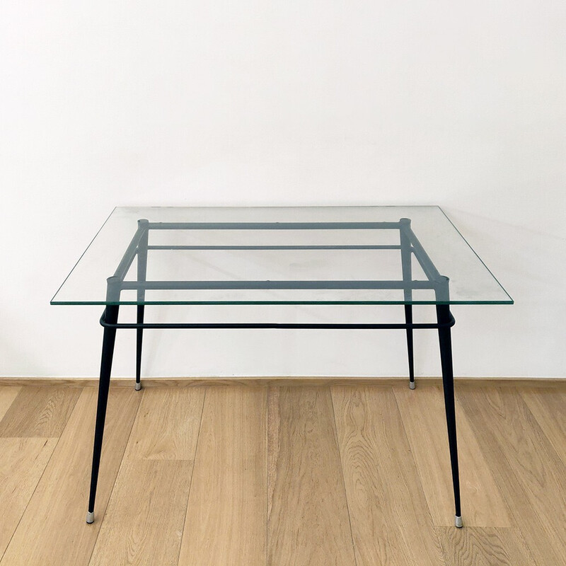 Vintage metal and glass dining table, 1970s