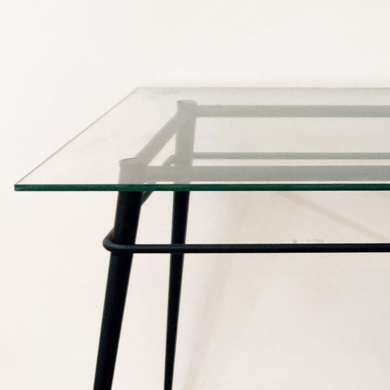 Vintage metal and glass dining table, 1970s