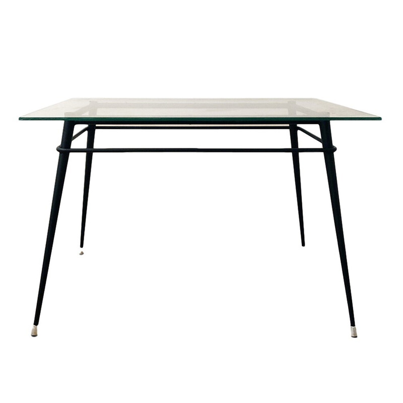 Vintage metal and glass dining table, 1970s