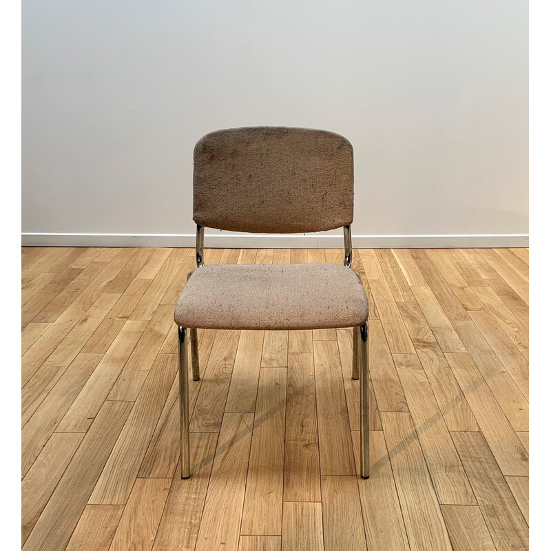 Vintage stoel in wol en verchroomd metaal