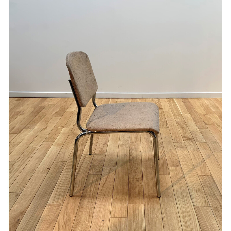 Vintage stoel in wol en verchroomd metaal