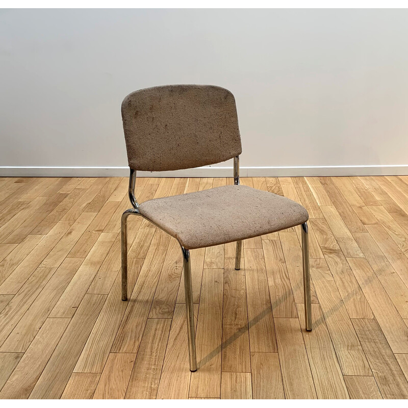 Vintage-Stuhl aus Wolle und verchromtem Metall