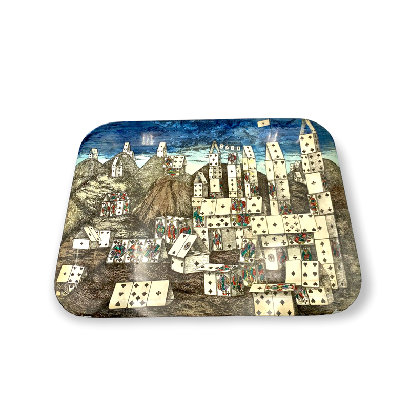 Vintage "Cidade dos Cartões" mesa de café dobrável de Piero Fornasetti, Itália 1950