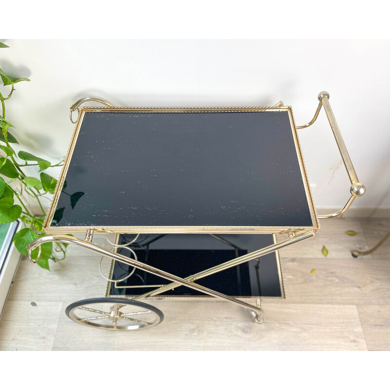 Vintage brass and smoked glass serving table, 1970s