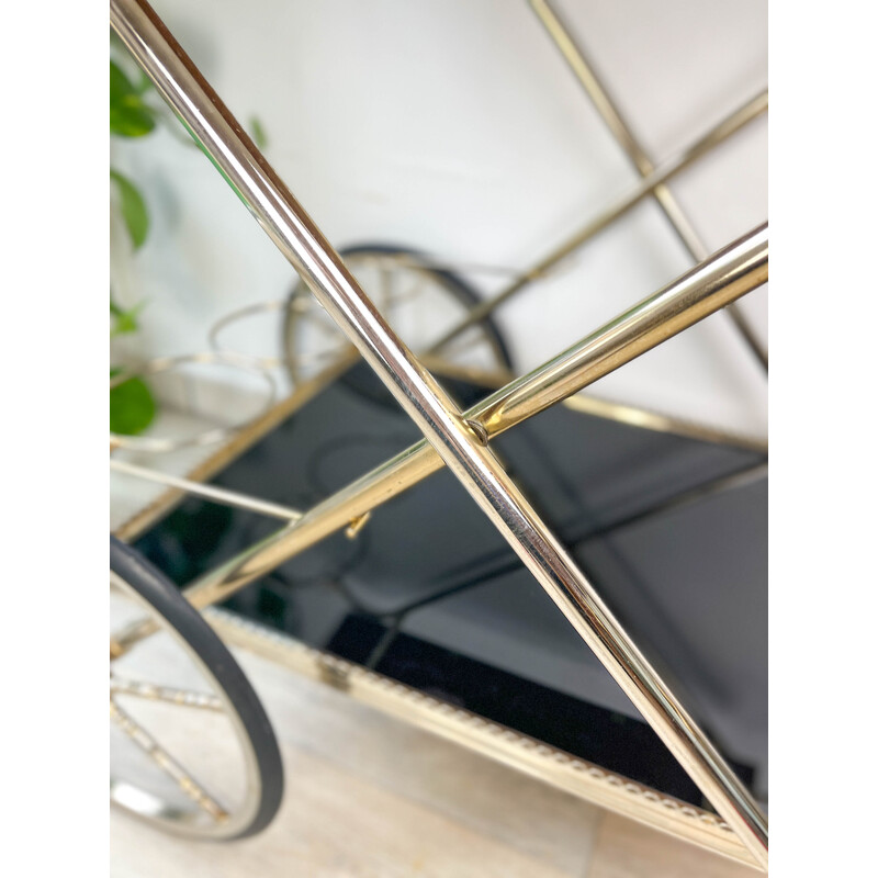 Vintage brass and smoked glass serving table, 1970s