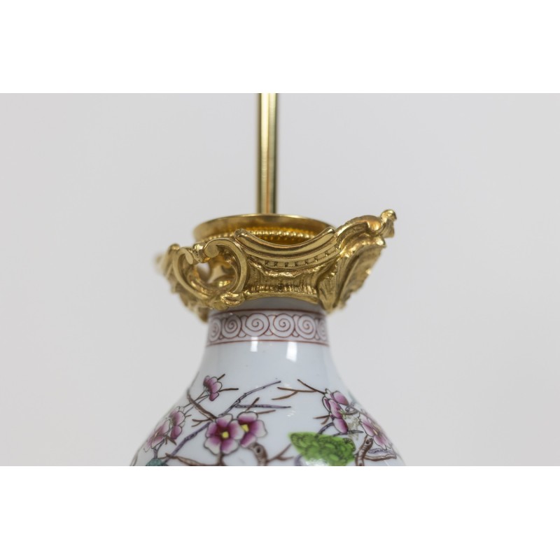 Paire de lampes vintage en porcelaine de Canton et bronze doré, 1880