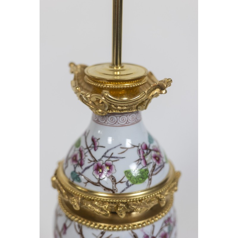 Pair of vintage Canton porcelain and gilt bronze lamps, 1880s