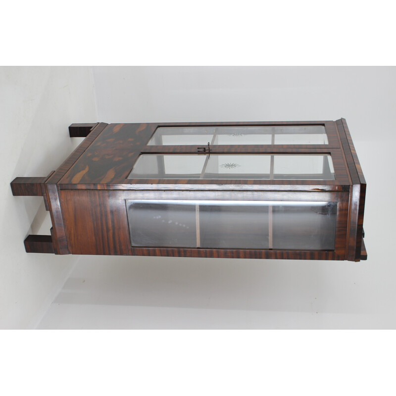 Vintage Art Deco display cabinet in rosewood and glass, Czechoslovakia 1930s