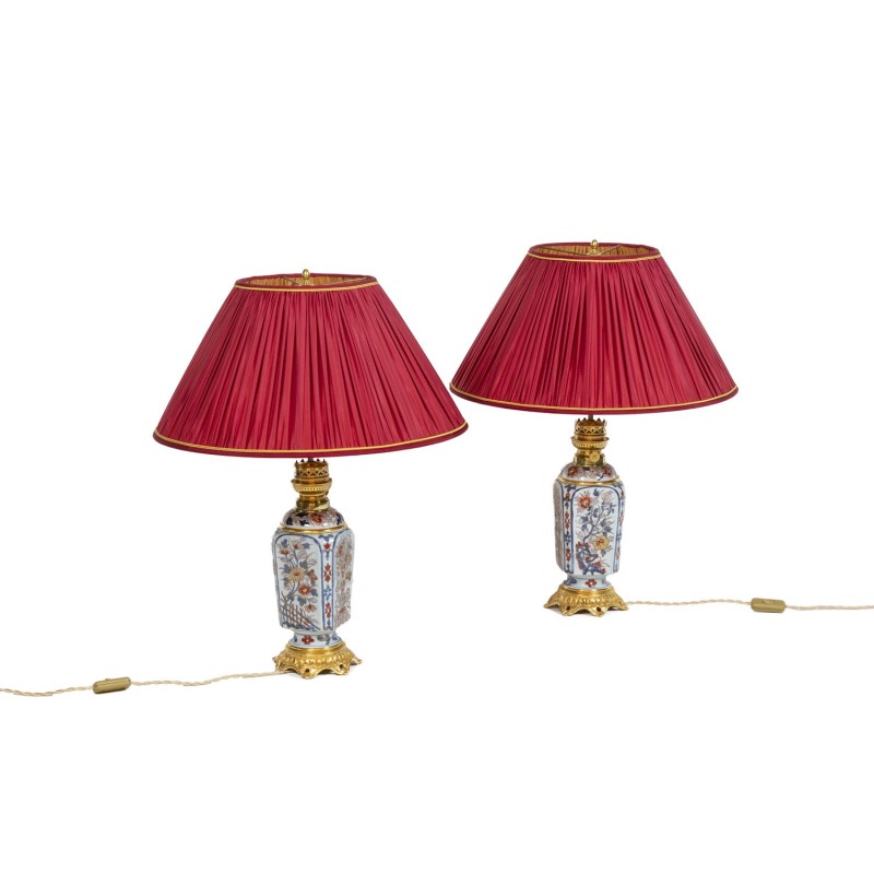 Pair of vintage porcelain and bronze lamps, France 1880