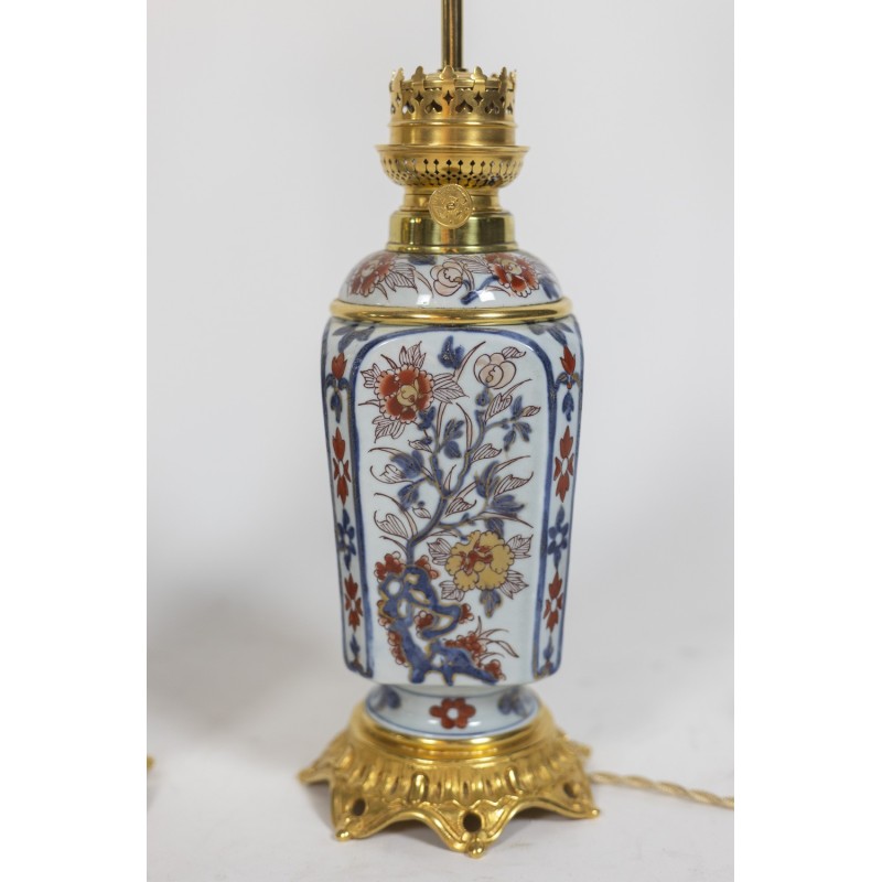Par de candeeiros de porcelana vintage e bronze, França 1880