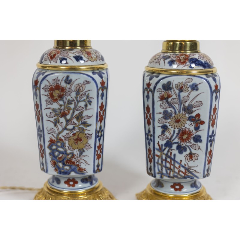 Pair of vintage porcelain and bronze lamps, France 1880