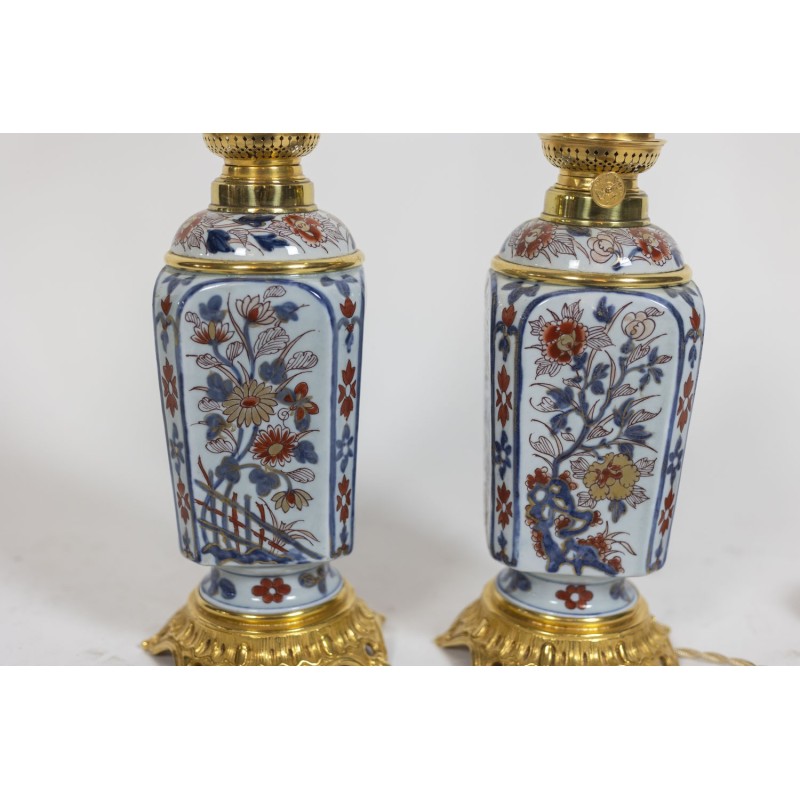 Pair of vintage porcelain and bronze lamps, France 1880