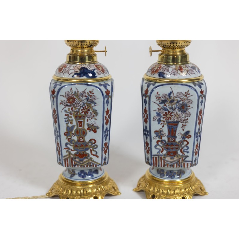 Pair of vintage porcelain and bronze lamps, France 1880