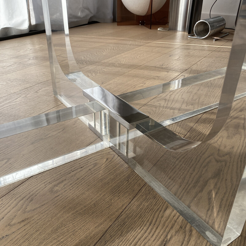 Vintage coffee table in smoked glass and lucite by Michel Dumas, France 1970s