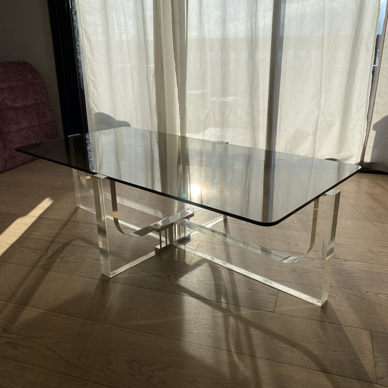 Vintage Couchtisch aus Rauchglas und Lucite von Michel Dumas, Frankreich 1970