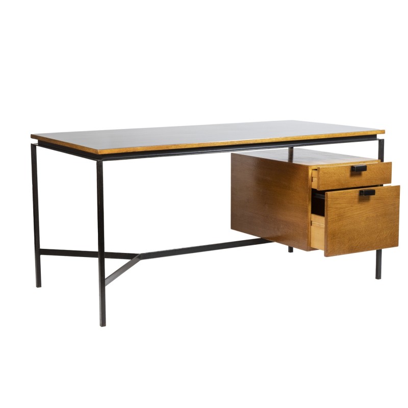 Vintage desk Cm 172 in oakwood and metal by Pierre Paulin, 1950
