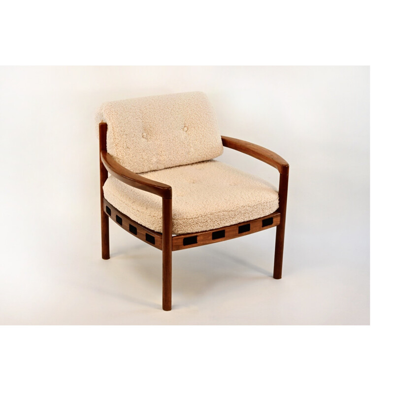 Vintage teakhouten fauteuil en lussenstof van Sven Ellekaer voor Coja, Zweden 1960