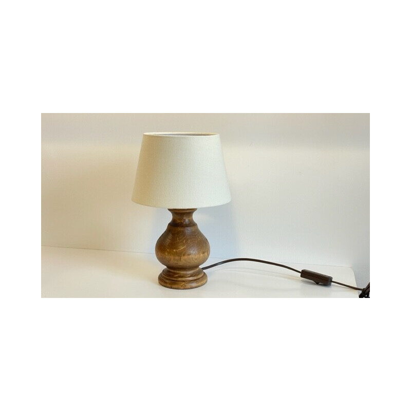 Lampe Campagne vintage en bois tourné