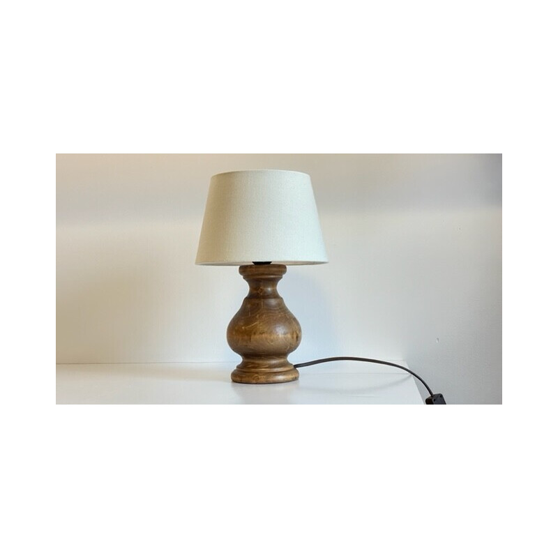Vintage-Lampe Campagne aus gedrechseltem Holz