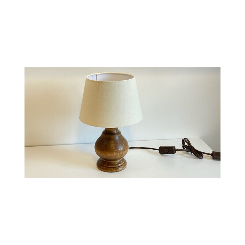 Vintage-Lampe Campagne aus gedrechseltem Holz