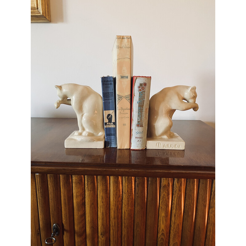 Finos de livros Vintage Art Deco craquelé cream Panthers, França 1930s