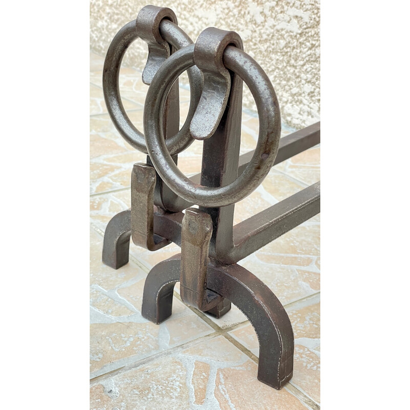 Pair of vintage Brutalist steel andirons